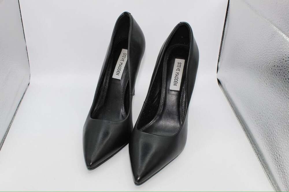 Steve Madden Vala Black Leather Pointed-Toe Stiletto Heels